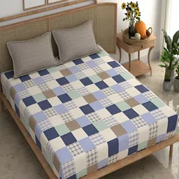 Srijee Decors Blue & Beige Geometric Printed 210 TC King Bedsheet With 2 Pillow Covers-22