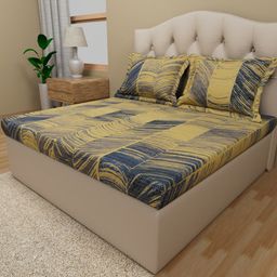 Himeya Navy Blue & Yellow Abstract Cotton 180 TC King Bedsheet with 2 Pillow Covers-picture-33