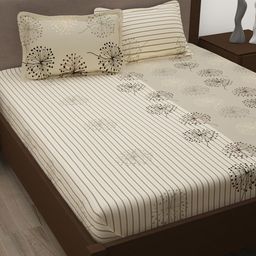 Story@home Grey Floral 186 TC Cotton Bedsheet with 2 Pillow Covers-image-85