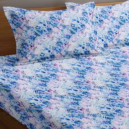 Srijee Decors Blue & White Floral Printed Cotton 350 TC King Bedsheet With 2 Pillow Covers-image-98