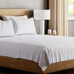 Eyaas Blue & White Waves Printed 200 TC Cotton King Bedsheet With 2 Pillow Covers-image-19