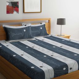 Arrabi Grey & Red Striped 300 TC 2 King Bedsheet with 4 Pillow Covers-image-8