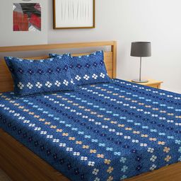 Arrabi Blue & Grey Floral 300 TC 2 King Bedsheet with 4 Pillow Covers-image-65