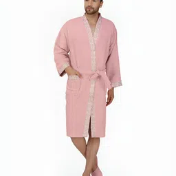 RANGOLI Purple 420 GSM Pure Cotton Bathrobe With Matching Slippers-image-68