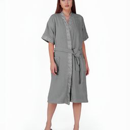 RANGOLI Grey 420 GSM Pure Cotton Bathrobe With Matching Slippers-12