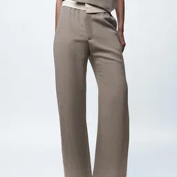 LULU & SKY Women Twill Contrast Straight Fit Low-Rise Formal Trousers-image-19
