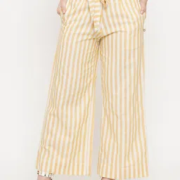 FABNEST Women Yellow Striped Relaxed Loose Fit Low-Rise Trousers-image-6