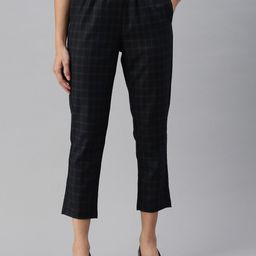 De Moza Women Checked Relaxed High-Rise Formal Trousers-image-21