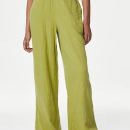 Marks & Spencer Women High-Rise Pure Cotton Parallel Trousers-picture-43