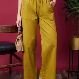 Globus Women Loose Fit High-Rise Cotton Trousers-image-37