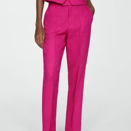 MANGO Women Pure Linen Straight Fit High-Rise Trousers-image-80