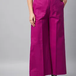 Orchid Blues Women Purple High-Rise Cotton Trousers-image-84