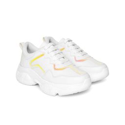 VENDOZ Women White & Yellow Colourblocked Sneakers-27