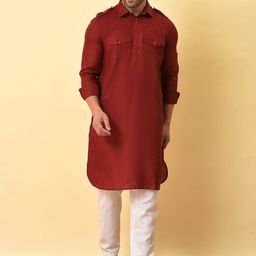 Vgyaan Shirt Collar Long Sleeves Pathani Kurta & Trousers-image-81