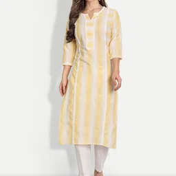 ZIRVI Striped Regular Organic Cotton Kurta with Trousers-image-56