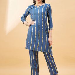 all about you Women Striped Regular Kurta with Trousers-image-35