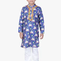 Jilmil Boys Ethnic Motifs Printed Band Collar Mirror Work Kurta with Trousers-picture-53