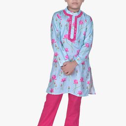 Jilmil Boys Floral Printed Band Collar Mirror Work Regular Kurta with Trousers-1