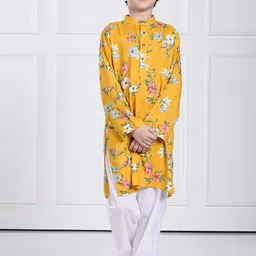 THE PONY & PEONY CO. Boys Floral Printed Mandarin Collar Regular Kurta with Pyjamas-picture-16