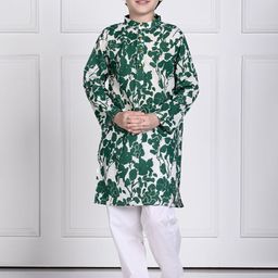 THE PONY & PEONY CO. Boys Floral Printed Mandarin Collar Regular Kurta with Pyjamas-picture-10