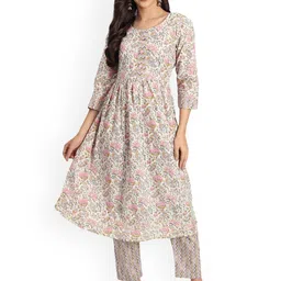 BAESD Round Neck Floral Printed Regular Anarkali Kurta with Trouser-12