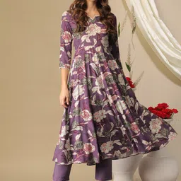 KALINI Floral Printed Notch Neck Regular Anarkali Kurta with Trousers-37
