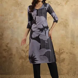 KALINI Floral Printed V-Neck Straight Kurta With Trousers-16