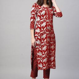 gosriki KALINI Floral Printed Round Neck Straight Kurta With Trousers-picture-39