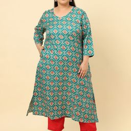 Sringam Plus Size Floral Printed Kurta with Trousers-image-40