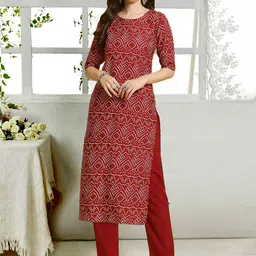 7Threads Bandhani Printed Round Neck Straight Kurta With Trousers-image-39