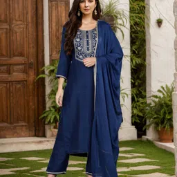 AHIKA Ethnic Motifs Yoke Design Regular Sequinned Kurta With Trousers & Dupatta image 1