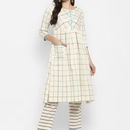 VAABA Women Cream-Coloured & Black Kurta with Trousers-image-37