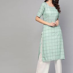 Idalia Women Blue Checked Kurta with Trousers-picture-24