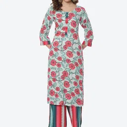 Rangriti Women Green Floral Printed Kurta with Trousers-image-81