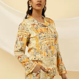 Jaipur Kurti Geometric Printed Long Sleeves Shirt With Trousers-13
