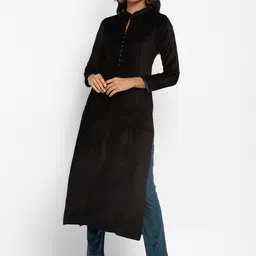 STADO Panelled Straight Velvet Kurta with Trousers-image-43