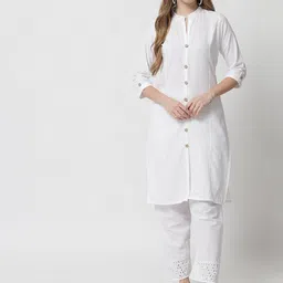 Vastraa Fusion Women White Panelled Kurta with Trousers-image-66