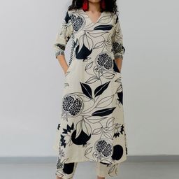 KALINI Floral Printed V-Neck A-Line Kurta with Trouser-image-18