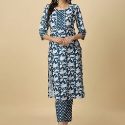 HERE&NOW Floral Printed Regular Kurta with Trousers-51