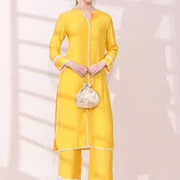 Anouk Mandarin Collar Gotta Patti A-Line Kurta with Palazzos-picture-13