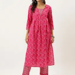 Neemiya Geometric Printed Sequinned Pure Cotton Kurta with Trousers-7