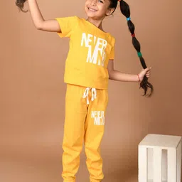 LilPicks Girls Yellow & White Printed Pure Cotton T-shirt with Trouser-picture-0