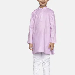 Sethukrishna Boys Pink & White Solid Regular Pure Cotton Kurta and Pyjama Set-22