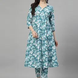 SkyaSia Floral Printed Regular Pure Cotton Kurta with Trousers-49