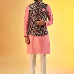 KISAH Mandarin Collar Straight Kurta & Trouser With Printed Nehru Jacket-picture-51