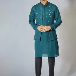 RNG Safawala Mandarin Collar Pure Cotton Kurta with Trousers & Jacket-picture-57