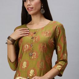 SHOWOFF Women Green Empire Kurta with Trousers-image-14