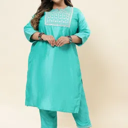 Sringam Round Neck Ethnic Motifs Embroidered Regular Thread Work Kurta with Trousers-picture-16