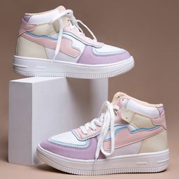 Shoetopia Girls Colourblocked Lightweight Mid-Top Sneakers-picture-44