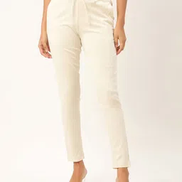 ROOTED Women Off-White Solid Regular Trousers-image-91